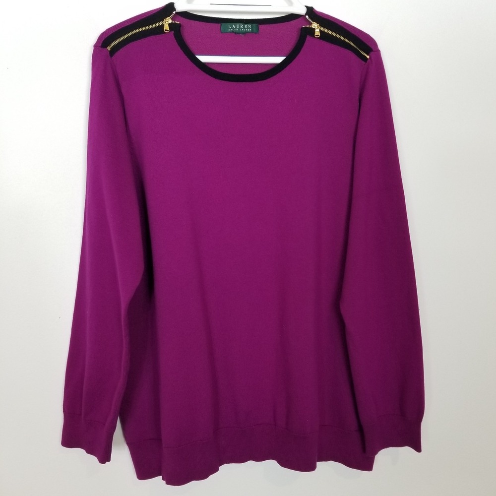 Lauren Ralph Lauren Women Sweater Top Zipper Sz XL‎ Purple Pullover Classic